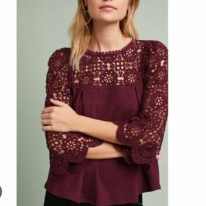 Eri and Ari burgundy lace top from Anthropologie